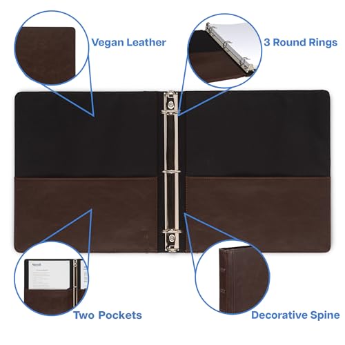 Samsill Vintage Leather Binder, 1.5 Inch Round Ring (Holds 325 Sheets), Letter Size 8.5x11 Documents, Professional Organizer Portfolio, Planner, No Zipper, Brown - Image 2