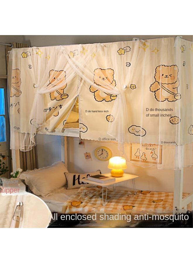 Bluejw Zippered Shading Bed Curtain Mosquito Net Integrated Upper And Lower Sleeping Cartoon Curtain For Dormitory Student Dormitory - Image 2