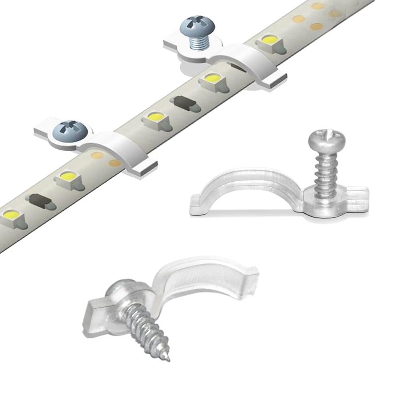 GRIVER 100 Pack Strip Light Mounting BracketsFixing ClipsOneSide Fixing100 Screws Included Ideal for 10mm Wide Waterproof Strip Lights