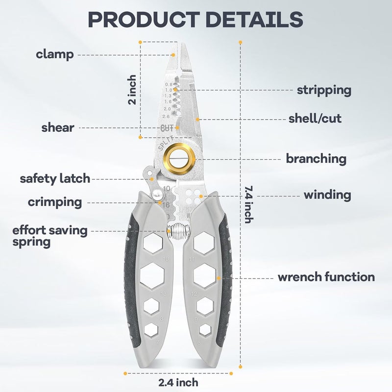 A AND S Tools AS TOOLS SHOP Wire Stripper Tool 7Inch Multipurpose Wire Stripper Handheld 16 In 1 Stainless Steel Wire Strippers Wire Cutter Wire Crimping Tool for Electricians - Image 5