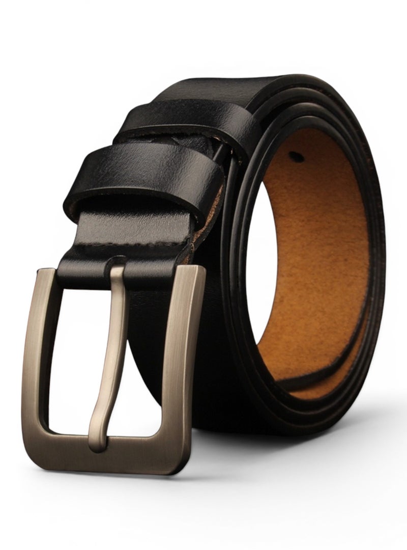 Genuine Leather Belt - Pin Buckle Extra Long - 125cm - Black