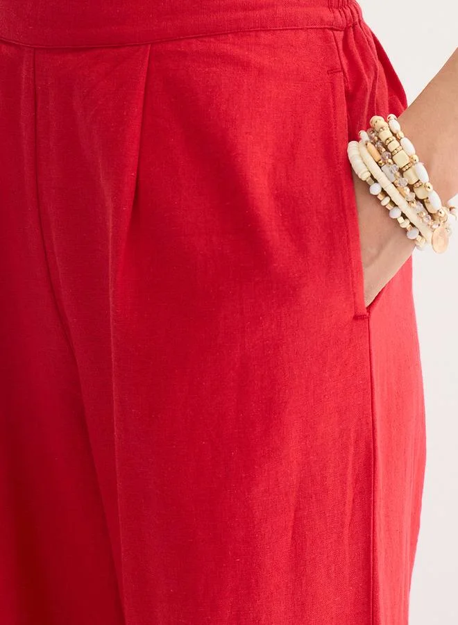 فيميلا بنطال بقصة عادية من قماش قطني وكتان