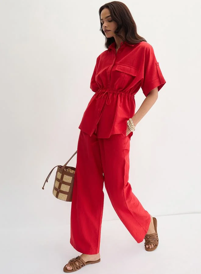 Femmella Red Cotton Linen Straight Fit Pants