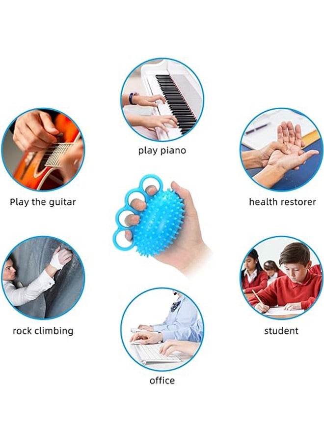 Four Finger Hand Grip Strengthener, Finger Exerciser Ball and Hand Exercisers for Strength, Grip Strengthening, Improve Flexibility, Hand Therapy Ball for Hand Cramps and Recovery Blue