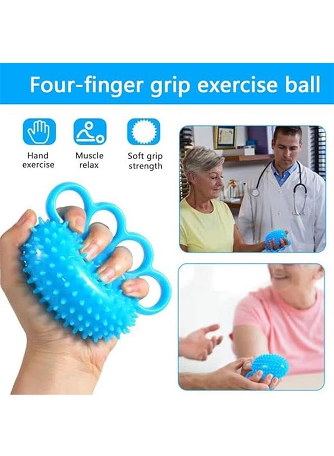 Four Finger Hand Grip Strengthener, Finger Exerciser Ball and Hand Exercisers for Strength, Grip Strengthening, Improve Flexibility, Hand Therapy Ball for Hand Cramps and Recovery Blue