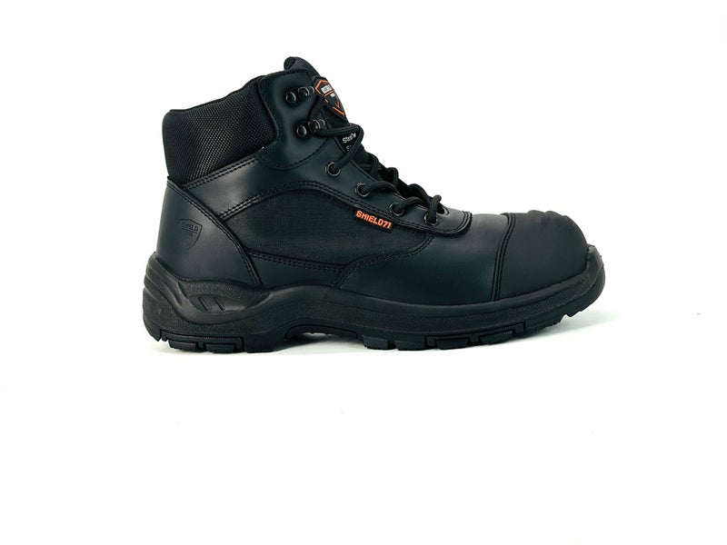 Shield أحذية أمان للرجال توربو S3 | أحذية عمل سوداء عالية القطع مع رأس أصبع فولاذي، مقاومة للانزلاق، مقاومة للماء، HRO ونعل وسطى فولاذي مضاد للاختراق - Image 1