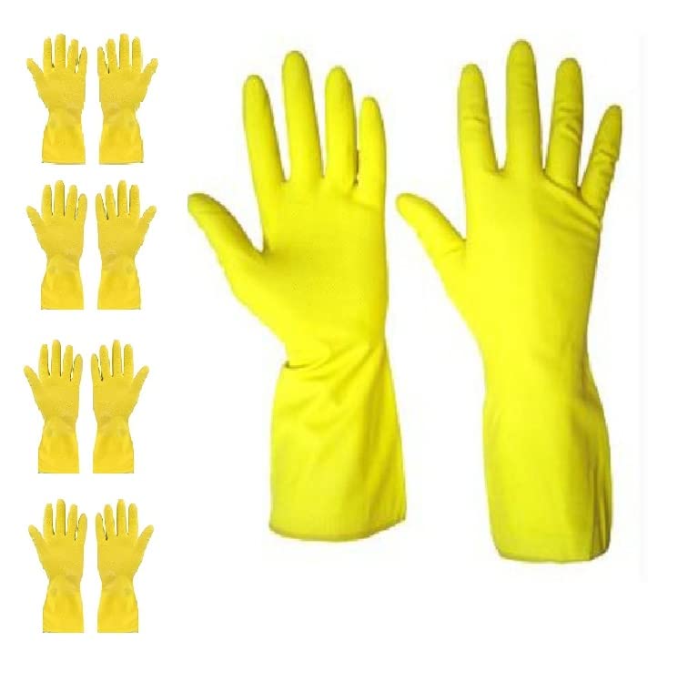 Ekon Pack Of 5 Silicon Latex Non Slip Multipurpose Heavy Duty Reusable Safety Rubber Hand Gloves For House Hold Home Dish Utensils Car Washing Kitchen Bathroom Toilet Tiles Cleaning Men Women Yellow - Image 1