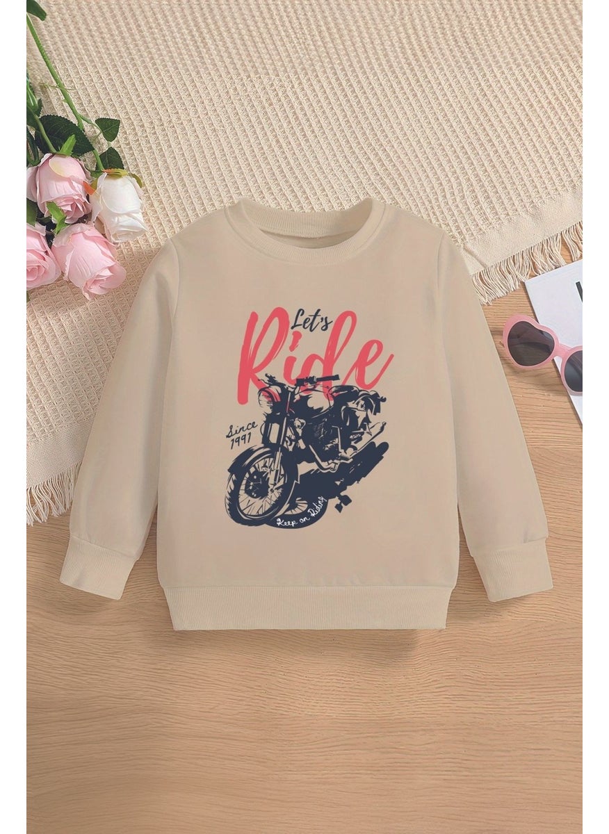 Myada - New Season Let's Ride Written Motorcycle Printed Oversize Hooded Kids Sweatshirt 13605 - Image 1