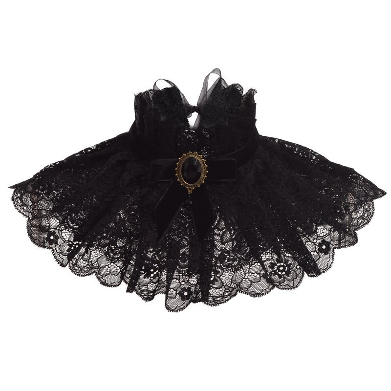 BLESSUME Lolita Neck Collar Elizabethan Ruff Gothic Lace Neck Ruff Collar (Black) - Image 1