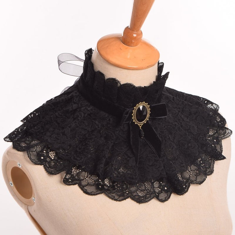 BLESSUME Lolita Neck Collar Elizabethan Ruff Gothic Lace Neck Ruff Collar (Black) - Image 3