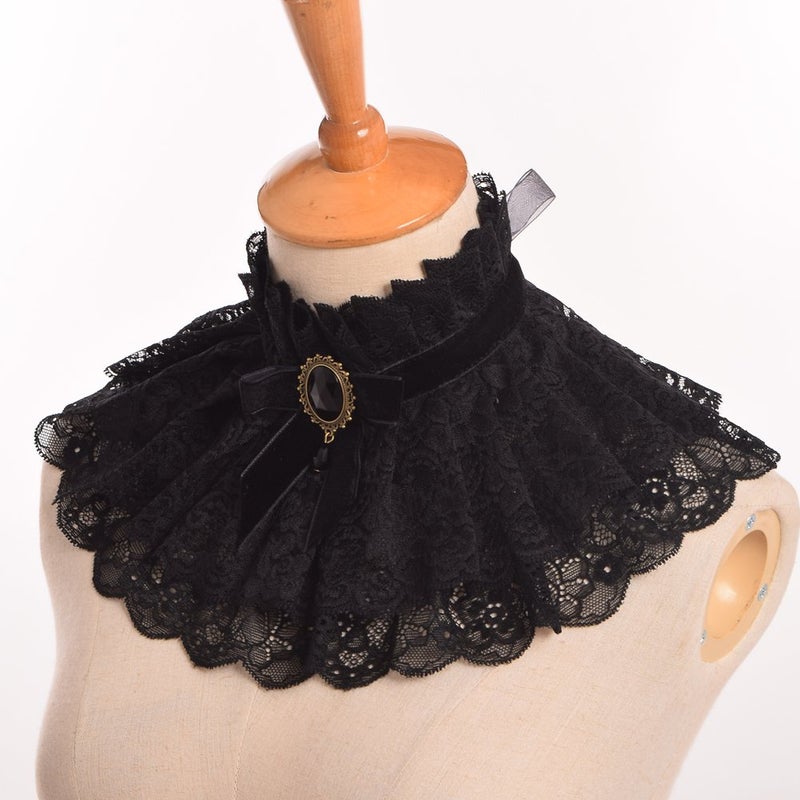 BLESSUME Lolita Neck Collar Elizabethan Ruff Gothic Lace Neck Ruff Collar (Black) - Image 4