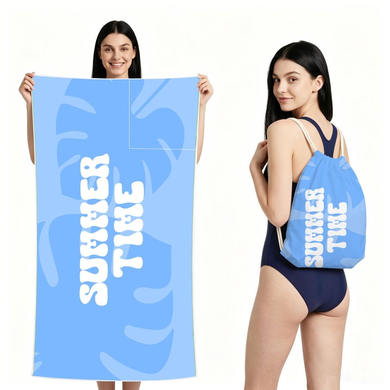 2-in-1 Foldable Microfiber Beach Towel with Storage Bag - Printed, Lightweight & Quick-Dry