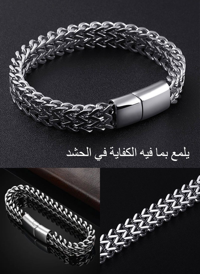 Syarme Mens Bracelets Titanium Steel Double Row Weaving Bangles, Stainless Steel Magnetic Buckle Inspirational Wristband, 20cm Boy Jewelry Men's Best Gift, with Gift Box - Image 4