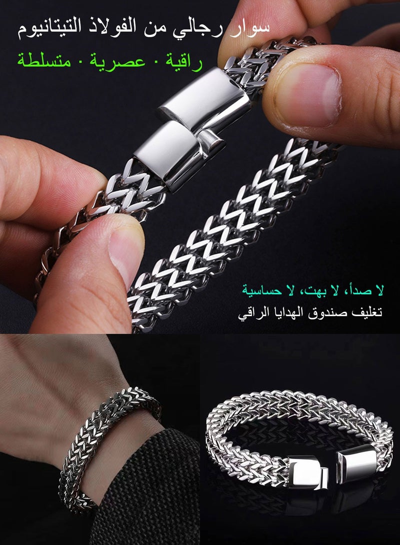 Syarme Mens Bracelets Titanium Steel Double Row Weaving Bangles, Stainless Steel Magnetic Buckle Inspirational Wristband, 20cm Boy Jewelry Men's Best Gift, with Gift Box - Image 2