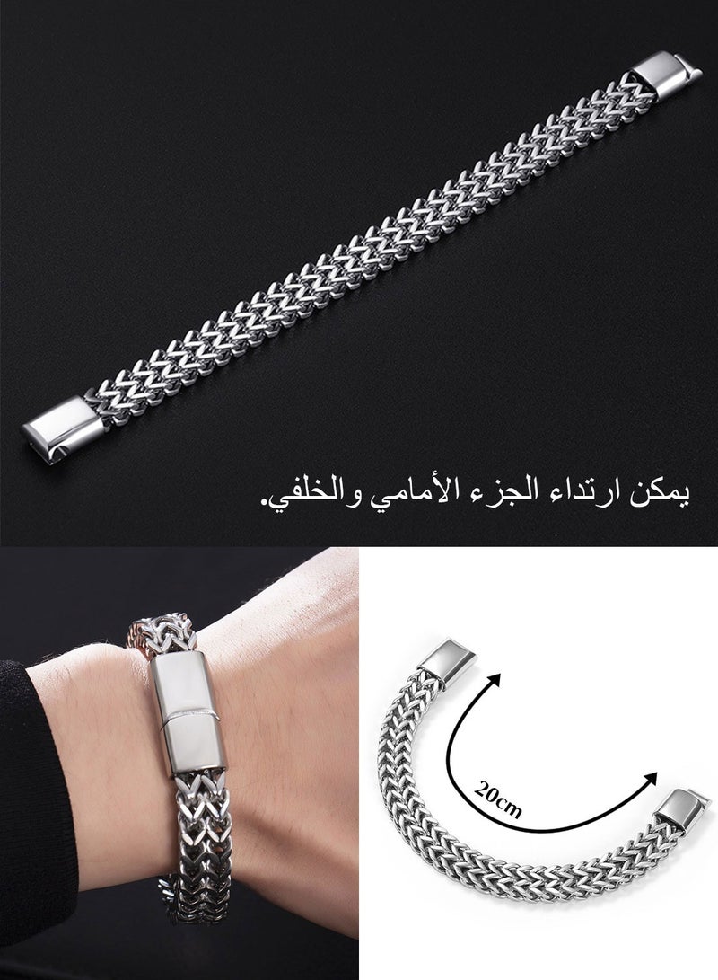 Syarme Mens Bracelets Titanium Steel Double Row Weaving Bangles, Stainless Steel Magnetic Buckle Inspirational Wristband, 20cm Boy Jewelry Men's Best Gift, with Gift Box - Image 5