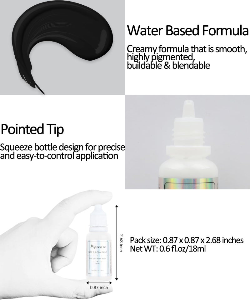 Mysense Black and White Face Body Paint Set,Water Based Washable Face Paint,Non-toxic Cream Body Paint for Adults and Kids Halloween SFX Cosplay Clown Skull Zombie Vampire Makeup,0.6oz/pc - Image 2