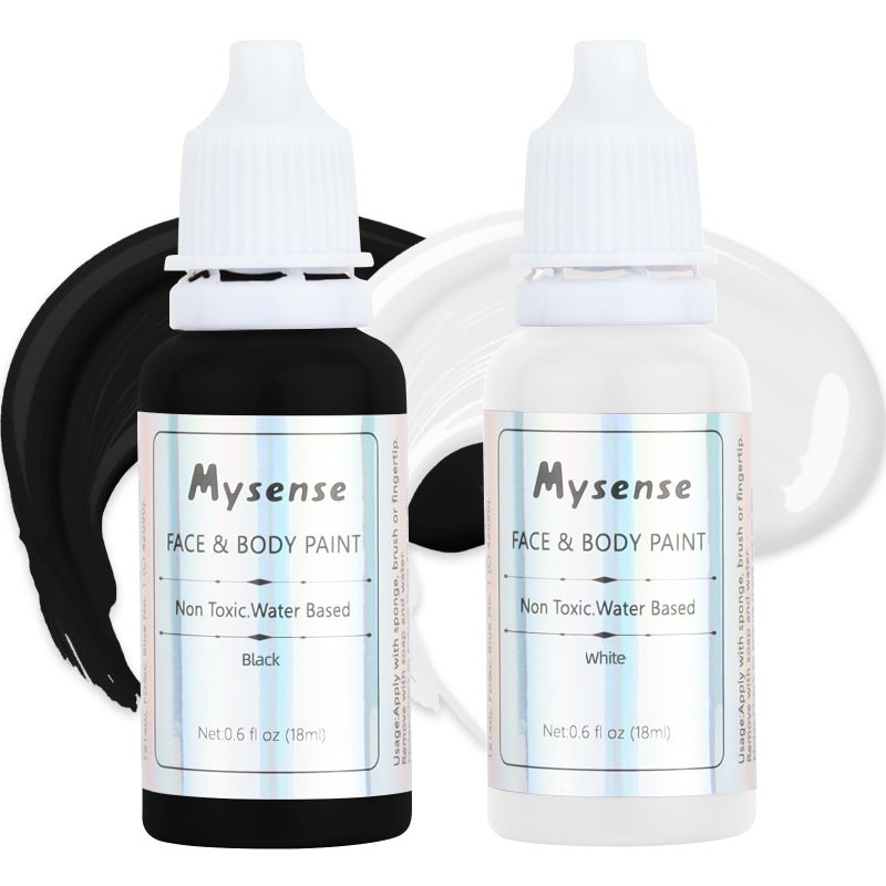 Mysense Black and White Face Body Paint Set,Water Based Washable Face Paint,Non-toxic Cream Body Paint for Adults and Kids Halloween SFX Cosplay Clown Skull Zombie Vampire Makeup,0.6oz/pc - Image 1