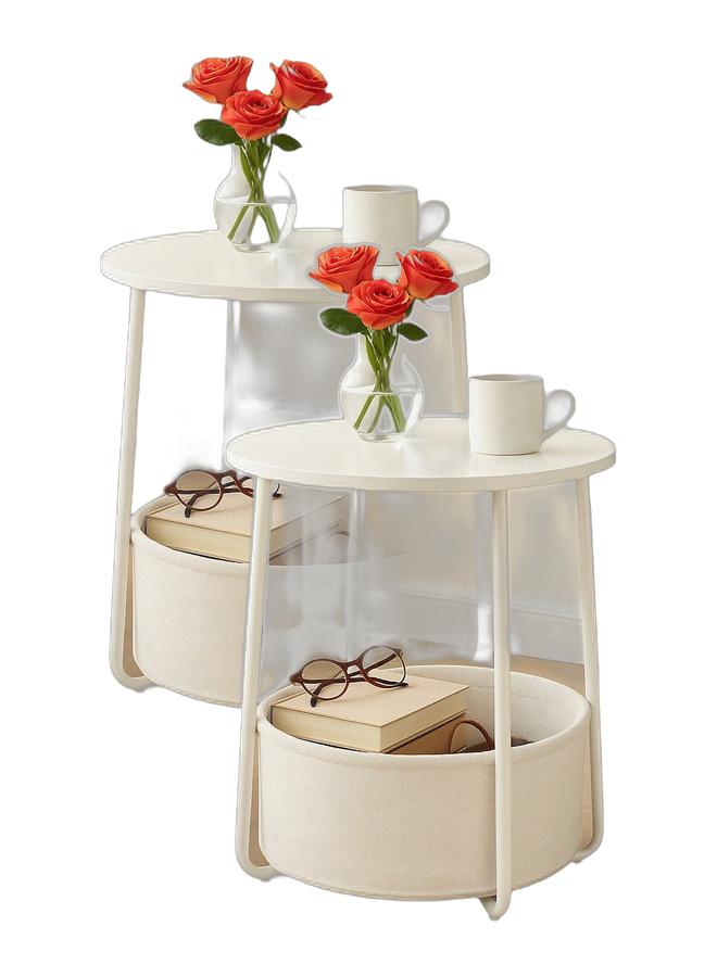 لوفسترو طاولة  قهوة مستديرة مع سلة تخزين، طاولة زاوية خشبية صغيرة  لغرفة المعيشة، طاولة جانبية، طاولة لغرفة النوم مقاس 44 × 44 × 49 سم (أبيض) - Image 1