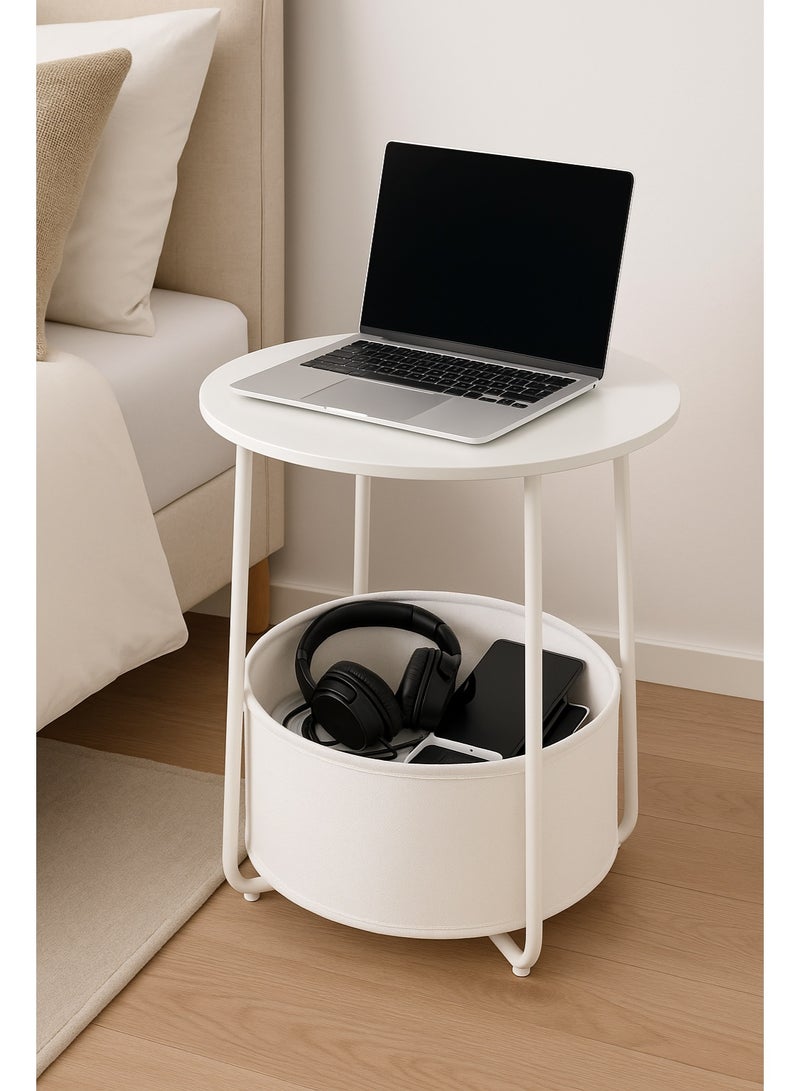 لوفسترو طاولة  قهوة مستديرة مع سلة تخزين، طاولة زاوية خشبية صغيرة  لغرفة المعيشة، طاولة جانبية، طاولة لغرفة النوم مقاس 44 × 44 × 49 سم (أبيض) - Image 5