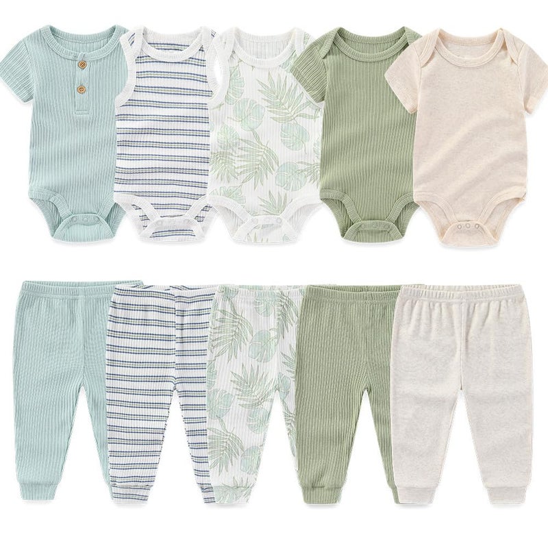 Kiddiezoom Newborn Baby Layette Set 10-Piece with Bodysuits and Pants Set for Unisex Baby Gift Sets - Image 1