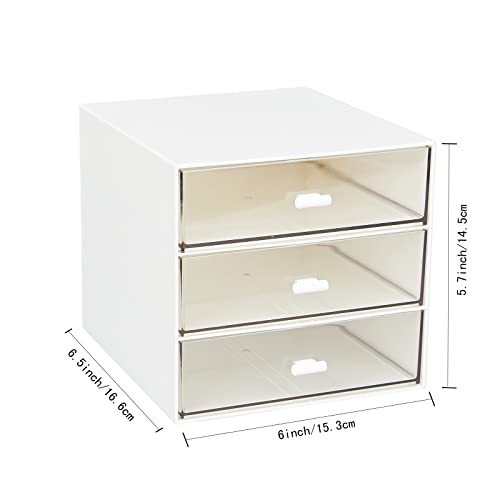 LETURE Desk Organizer with 3 Drawers, Clear Plastic Desk Storage Box, Desktop Organization for Office Supplies, Gel Pens, Pencils, Markers, Tape, Erasers, Paperclips, Chargers (White-3 Draws) - Image 3