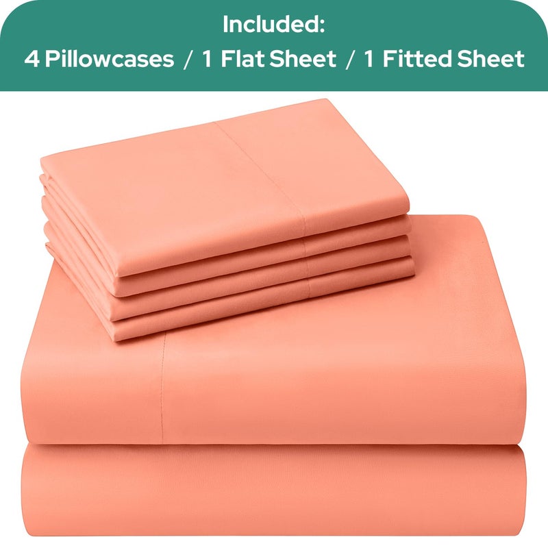 HOMEIDEAS Queen Size Bed Sheets - 6 Piece Set (Coral) - Extra Soft Brushed Microfiber 1800 Bedding Sheets  Deep Pocket  Wrinkle & Fade Free - Image 4