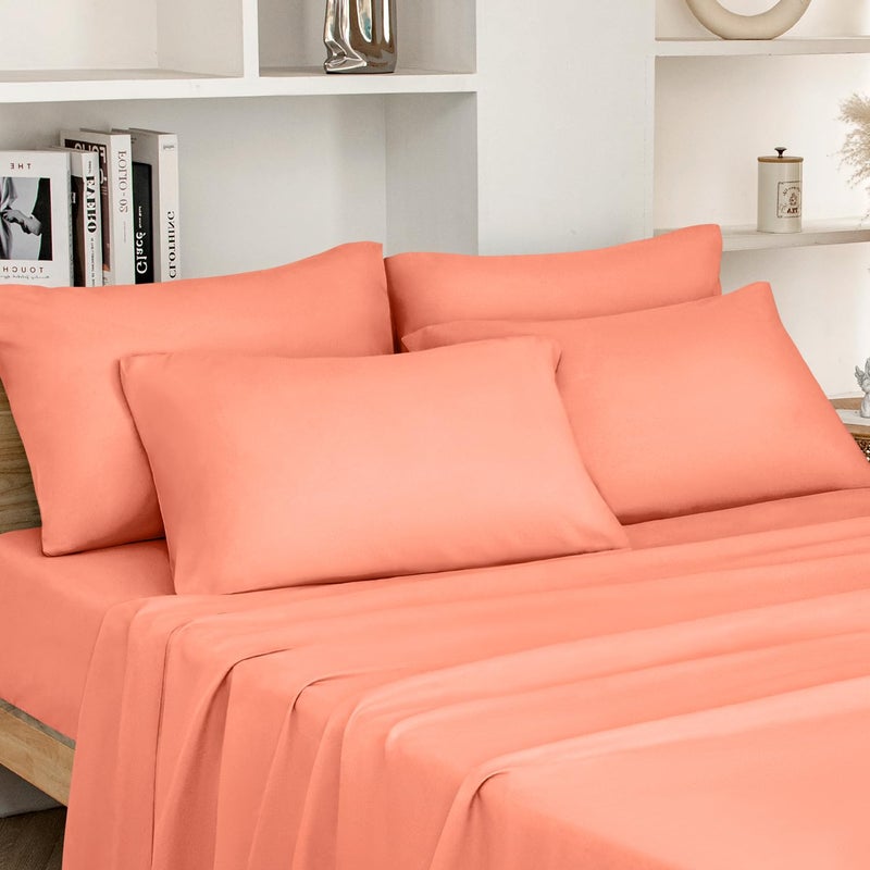 HOMEIDEAS Queen Size Bed Sheets - 6 Piece Set (Coral) - Extra Soft Brushed Microfiber 1800 Bedding Sheets  Deep Pocket  Wrinkle & Fade Free - Image 1