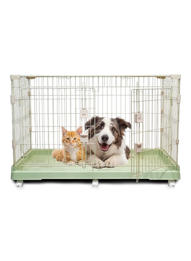 أن ان سي بيتس بيت قطط بعجلات دوارة، تصميم واسع، إطار معدني قوي، باب أمامي كبير، قفص للكلاب بطول 98 سم، قفص للأرانب، سريع التجميع، قفص قطط داخلي وخارجي، مثالي للحيوانات الأليفة الصغيرة والكبيرة (أخضر) - Image 1