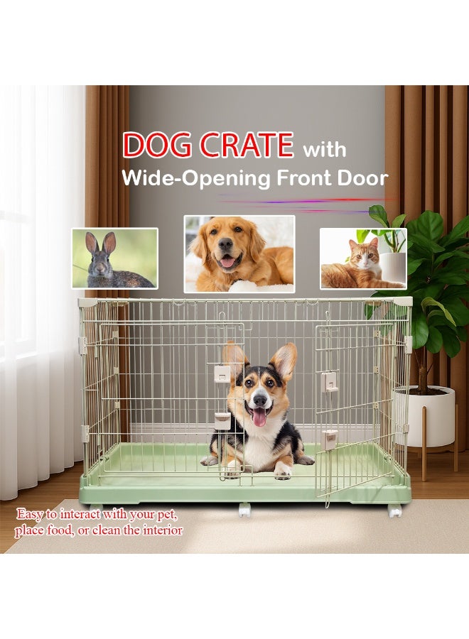 أن ان سي بيتس بيت قطط بعجلات دوارة، تصميم واسع، إطار معدني قوي، باب أمامي كبير، قفص للكلاب بطول 98 سم، قفص للأرانب، سريع التجميع، قفص قطط داخلي وخارجي، مثالي للحيوانات الأليفة الصغيرة والكبيرة (أخضر) - Image 4