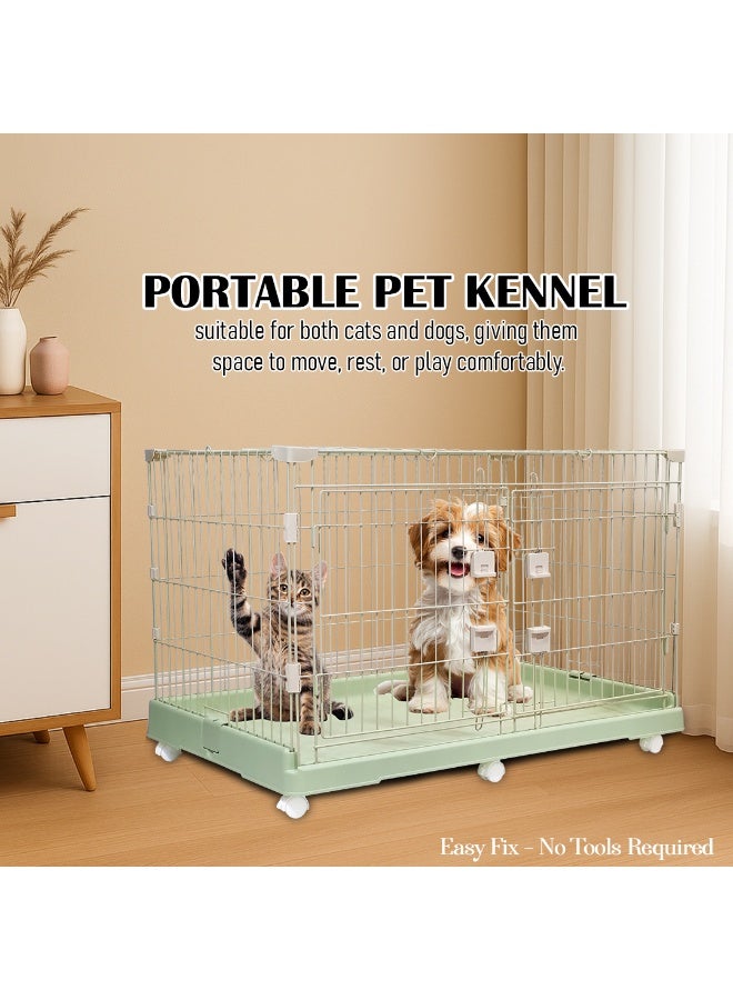 أن ان سي بيتس بيت قطط بعجلات دوارة، تصميم واسع، إطار معدني قوي، باب أمامي كبير، قفص للكلاب بطول 98 سم، قفص للأرانب، سريع التجميع، قفص قطط داخلي وخارجي، مثالي للحيوانات الأليفة الصغيرة والكبيرة (أخضر) - Image 5