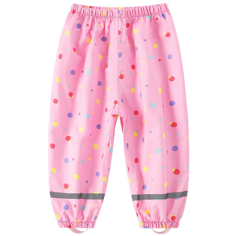 Fewlby Kids Rain Pants Toddler Waterproof Trousers Lightweight for Boys Girls Pink - Image 1
