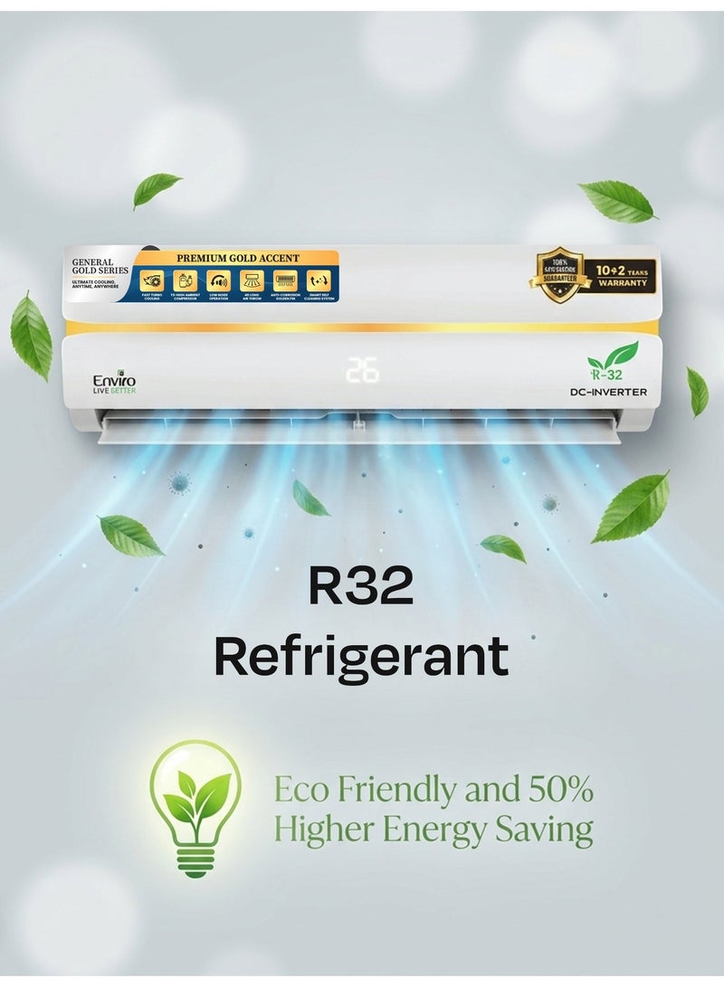 إنفيرو مكيف هواء سبليت عاكس تيار مستمر من إنفيرو، سعة 1.5 طن، طراز EAC-18GST3، ضاغط T3، غاز التبريد R32، سلسلة جنرال جولد، زعانف ذهبية مقاومة للتآكل، وضع التبريد التوربيني، تدفق هواء طويل المدى + تدفق هواء رباعي الأبعاد، وضع توفير الطاقة، وضع النوم، وقفل أمان للأطفال - Image 5