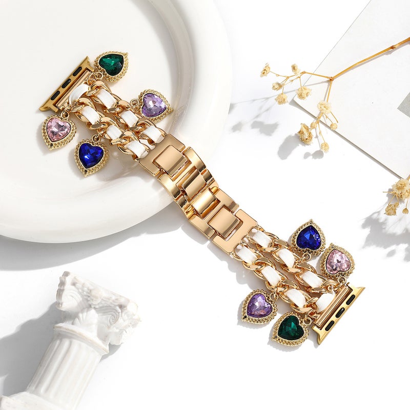A Four-Color Love Pendant Ladies Strap Is Suitable For Iwatch10/9/8/7/6/5/4/3/2/1 Generation Gold - Image 3