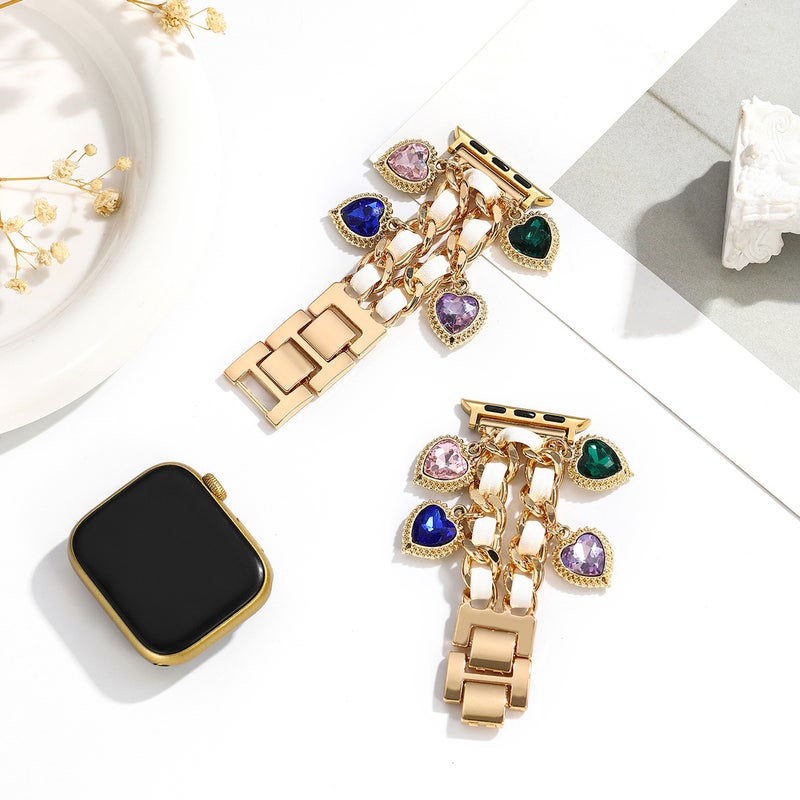 A Four-Color Love Pendant Ladies Strap Is Suitable For Iwatch10/9/8/7/6/5/4/3/2/1 Generation Gold - Image 4