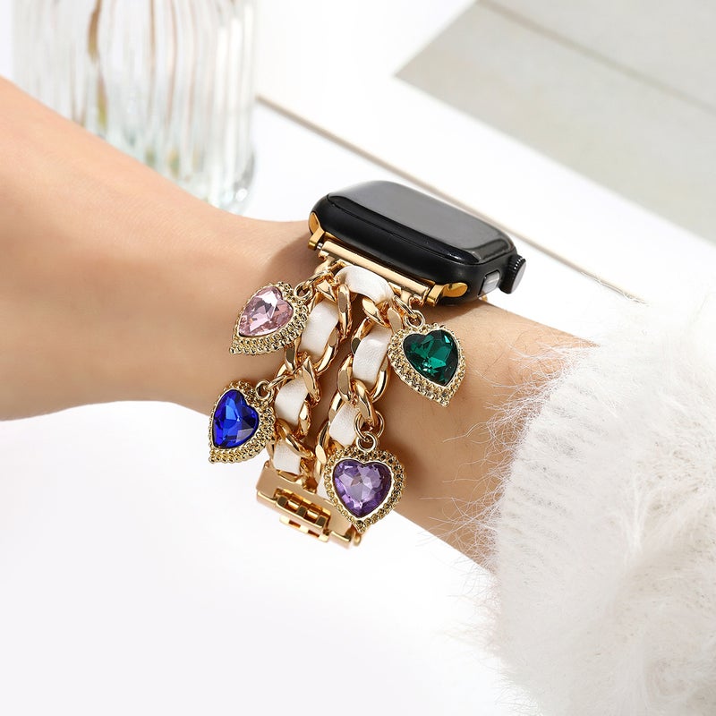 A Four-Color Love Pendant Ladies Strap Is Suitable For Iwatch10/9/8/7/6/5/4/3/2/1 Generation Gold - Image 2