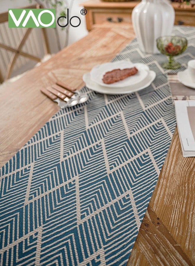 VAOdo Bohemian Table Runner with Tassels, Woven Rustic Elegant Washable Table Decoration Farm Style Geometric Print for Dining Room Wedding Holiday Party 30*220CM Blue  - Image 4