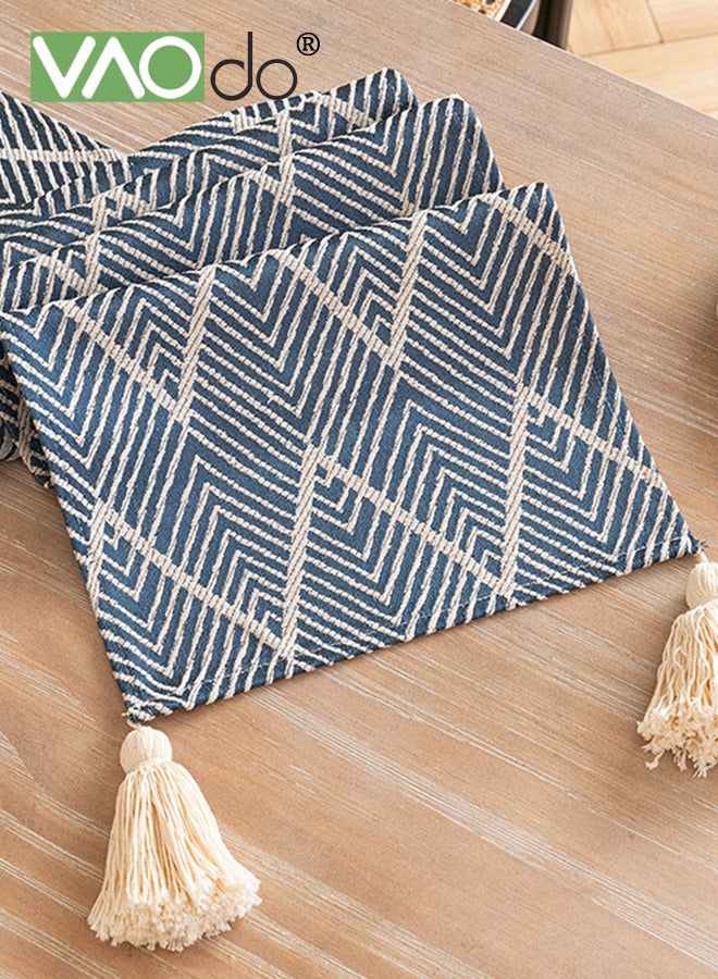 VAOdo Bohemian Table Runner with Tassels, Woven Rustic Elegant Washable Table Decoration Farm Style Geometric Print for Dining Room Wedding Holiday Party 30*220CM Blue  - Image 3