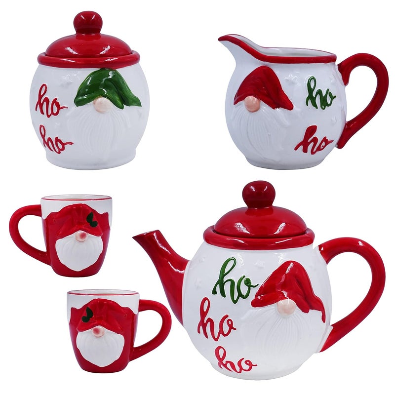 Jades Christmas Ceramic Crockery Combo of Tea Pot Mugs Sugar Pot Milk Pot B - Image 1