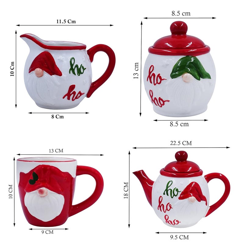 Jades Christmas Ceramic Crockery Combo of Tea Pot Mugs Sugar Pot Milk Pot B - Image 2
