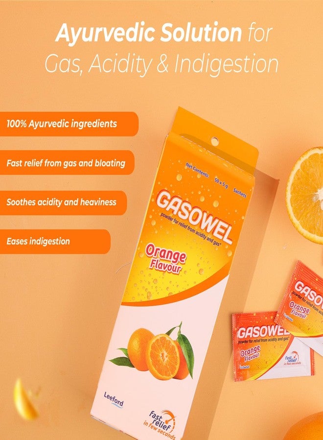 Leeford Gasowel Orange Ayurvedic Antacid Powder - 50 Sachets | Fast Relief from Acidity, Indigestion, Gas & Bloating | Refreshing Orange Flavour | 100% Natural Digestive Support | Travel-Friendly Sachets - Image 3