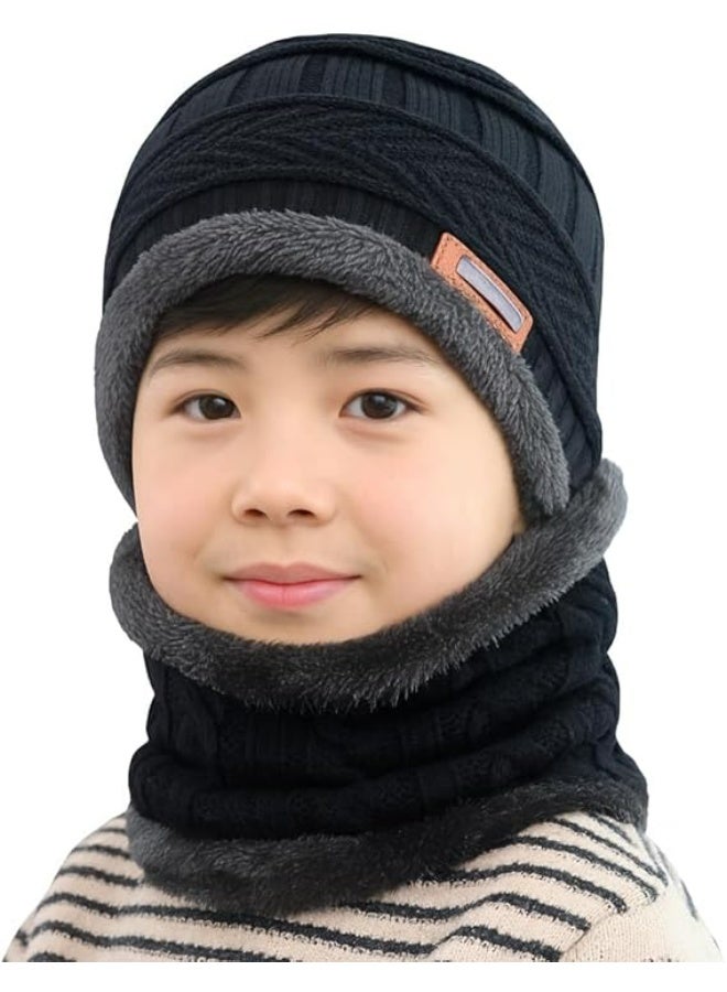 FengSVMA 2 Piece Knitted Winter Hat and Scarf Set for Boys and Girls - Warm Knit Beanie and Neck Warmer with Soft Lining for Cold Weather - Image 1