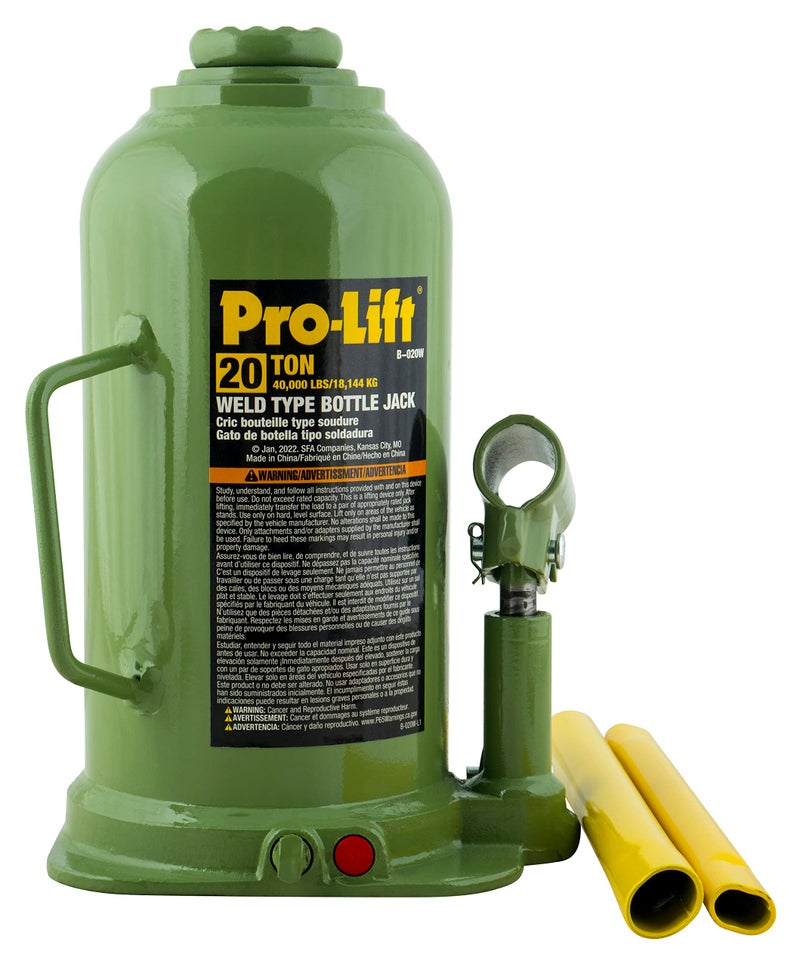 Pro Lift ProLift Welded Bottle Jack 20 Ton  40000 Lbs Capacity Hydraulic Lifting with Side Pump TwoPiece Handle