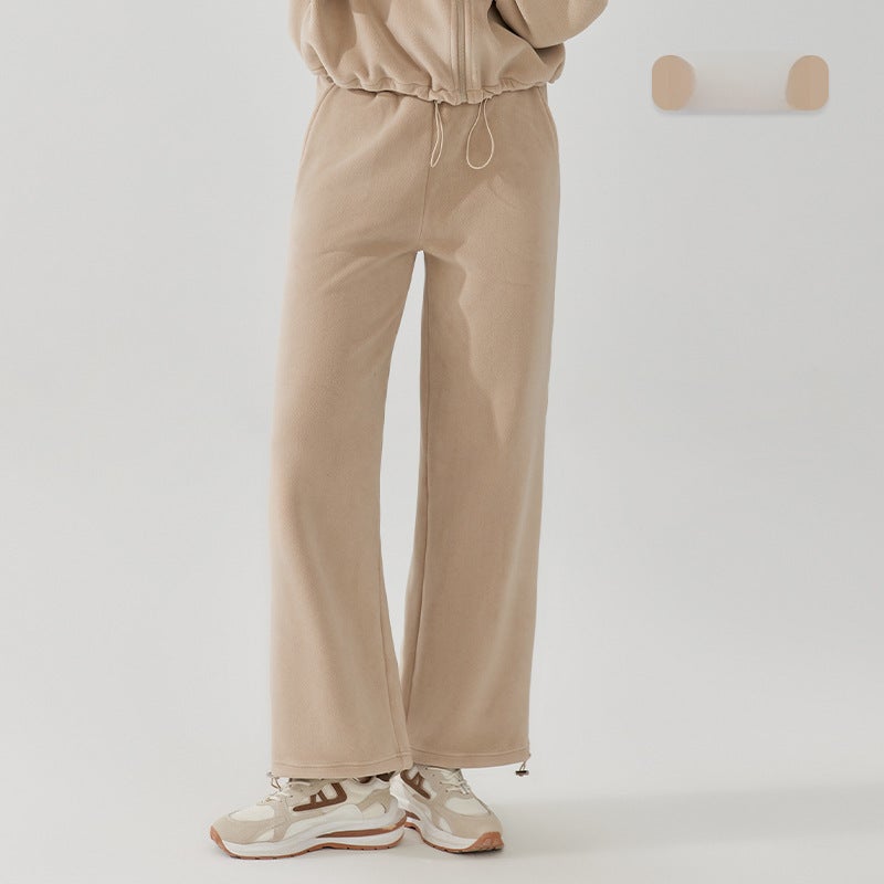 Generic Warm Fleece Yoga Jacket Loose Collar Velvet Top Oat milk (pants) 