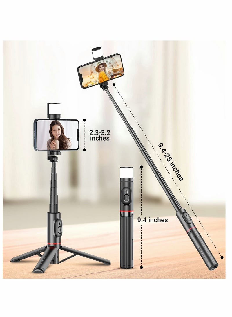 Bluetooth Selfie Stick Tripod 270 Rotation Extendable 3 in 1 Aluminum with Fill Light Mobile Phone Bluetooth Self Timer Rotating Fill Light Tripod Live Broadcast Support for iPhone Android (Pink)