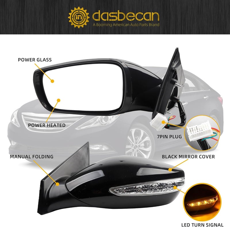 Dasbecan مرآة باب الجانب الأيسر من داسبيكان لهيونداي سوناتا 2011-2014 - زجاج مدفأ، زجاج كهربائي، إشارة انعطاف - Image 2