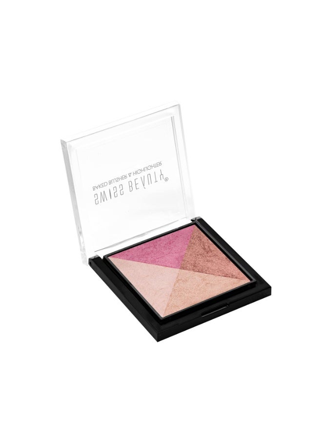 Swiss Beauty Baked Shimmer Blusher And Highlighter Palette For Face Makeup| Multicolor-5, 7 Gm | - Image 2