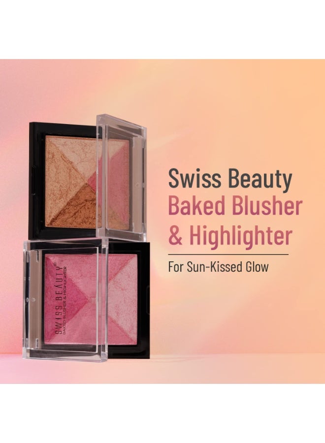 Swiss Beauty Baked Shimmer Blusher And Highlighter Palette For Face Makeup| Multicolor-5, 7 Gm | - Image 3