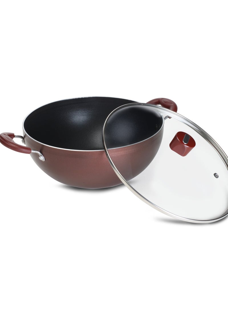 NIRLEP by Bajaj Electricals Select J Class 2 L Aluminium Non Stick Induction Deep Kadhai with Lid (Maroon, 22 cm, 2.6 mm) - Image 2