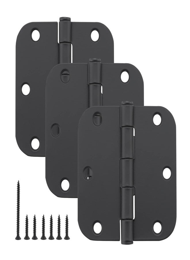 HOME MASTER HARDWARE 3 Pack Rounded Matte Black Door Hinges, 3.5 Inch Interior Door Hinges, 5/8" Radius Corners Residential Bedroom Door Hinge for Office/Bedroom/Study Living Room - Image 1