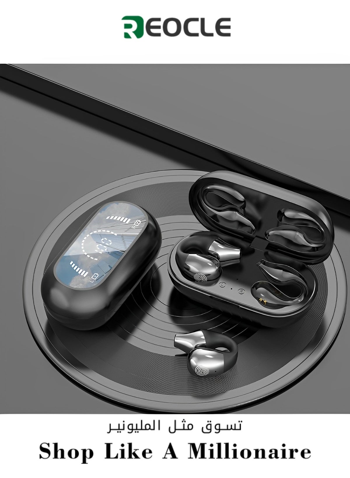 REOCLE REOCLE Headphones Open Ear Bone Conduction Headphones Comfort Clip On Wireless Earbuds Z89A6DF26701DC191F077Z